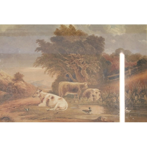 604 - W Graham, cattle and ducks by a pond, watercolour, signed lower left, 39.5 x 55.5cm, English School,... 