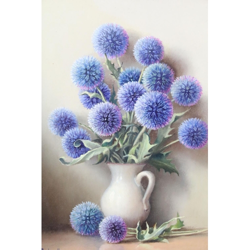 605 - Robert C Pailloux (French), still life thistles in a jug, oil on panel, signed lower left, 33 x 25cm... 