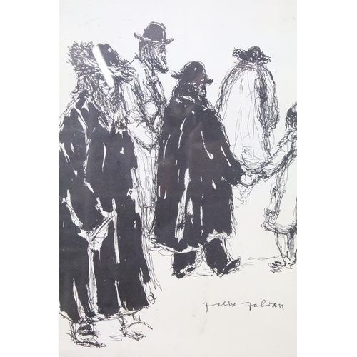 611 - Felix Fabian (1913 - 1979), lithograph / print, portrait of a Jewish family group, 41 x 31cm togethe... 