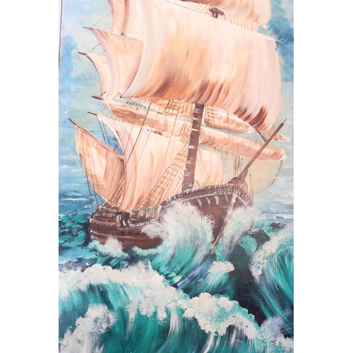 612 - Galleon, oil on panel, 125 x 46.6cm