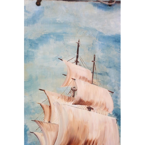 612 - Galleon, oil on panel, 125 x 46.6cm