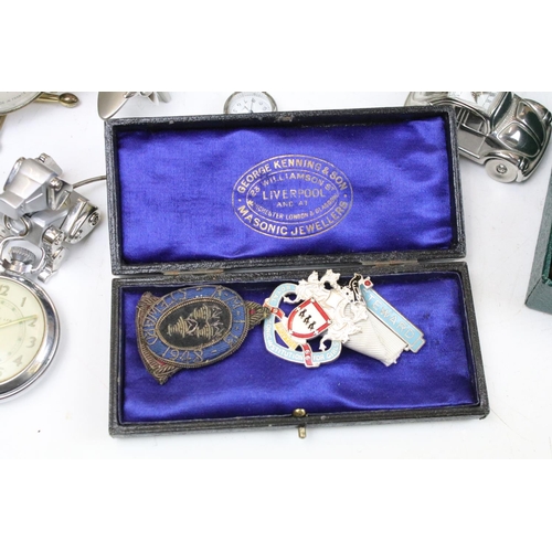 356 - A group of mixed collectables to include playing cards, antique padlocks, clocks, pocket watch....et... 