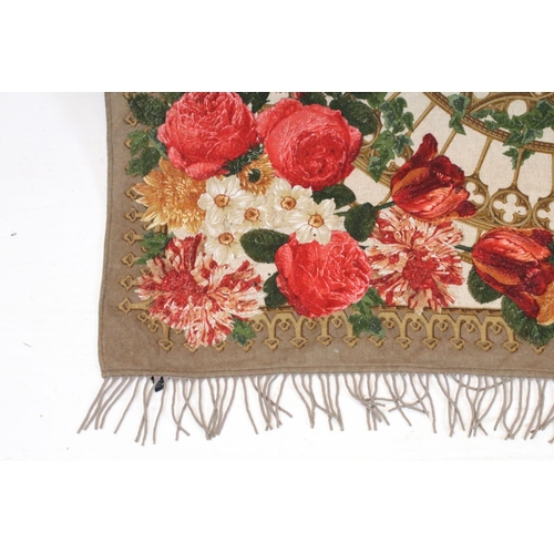 388 - Italian cashmere floral throw with fringed ends