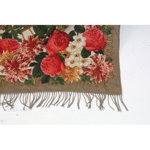 388 - Italian cashmere floral throw with fringed ends