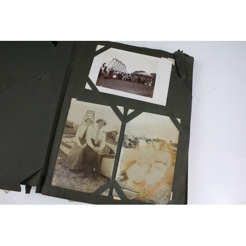 489 - Leather bound album of CDV carte de visites, together with an early 20th century postcard album (the... 