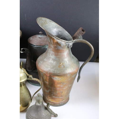 412 - Collection of mixed brass & copper ware, 19th century onwards, to include an antique copper hot wate... 