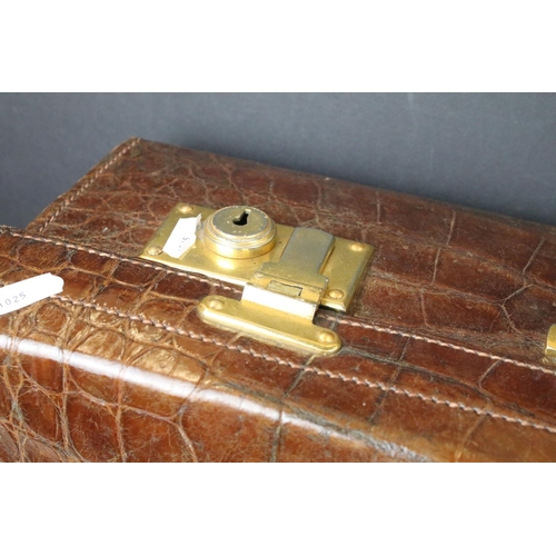 415 - Vintage Luggage - A crocodile leather suitcase with gilt initials (approx 55cm wide), together with ... 