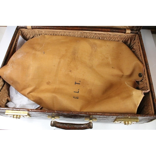 415 - Vintage Luggage - A crocodile leather suitcase with gilt initials (approx 55cm wide), together with ... 