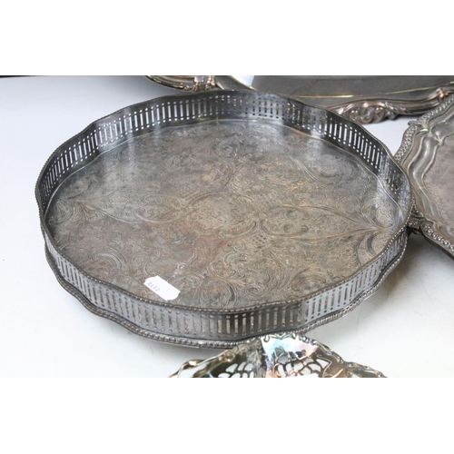 420 - Large early 20th century silver plated serving tray with cast decoration to border (approx 70cm long... 