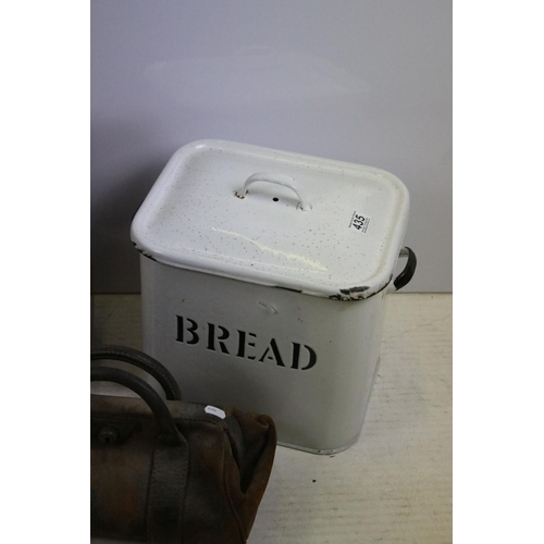 435 - White enamel bread bin, Victorian CDV empty album, three wooden trays / cutlery trays, gladstone sty... 