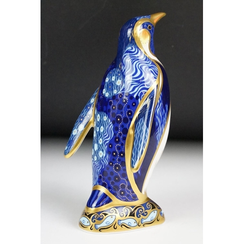 12 - Royal Crown Derby model of an Emperor Penguin, with gold stopper, 13.5cm high