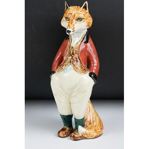 13 - Rye Cinque Ports Pottery figure of a fox in red hunting coat, signed marks CPP Rye and artist's init... 