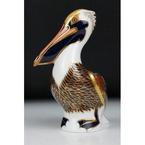 14 - Royal Crown Derby model of a Brown Pelican with gold stopper, 13cm high, Royal Crown Derby model of ... 