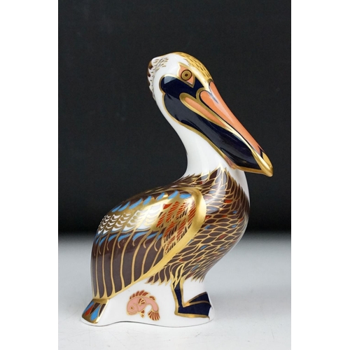 14 - Royal Crown Derby model of a Brown Pelican with gold stopper, 13cm high, Royal Crown Derby model of ... 