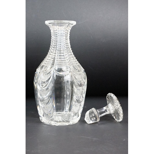 22 - Cut glass claret jug, with silver mounts, hallmarked London, 1903, 22cm high, a cut glass decanter w... 