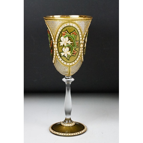 24 - Set of five Violeta Markovic wine glasses, with tube lined and enamelled decoration, each 21cm high