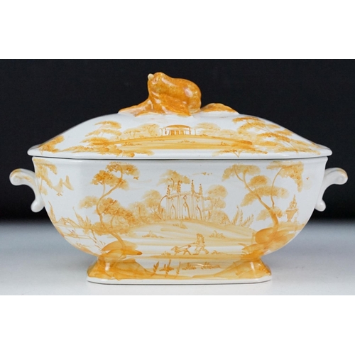 25 - Isis Pottery, Oxford tureen and cover, hand painted in the saffron palette, 25cm long and an Isis Po... 