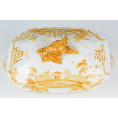 25 - Isis Pottery, Oxford tureen and cover, hand painted in the saffron palette, 25cm long and an Isis Po... 