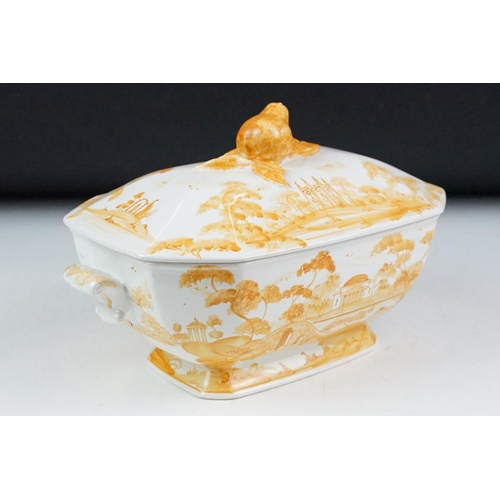 25 - Isis Pottery, Oxford tureen and cover, hand painted in the saffron palette, 25cm long and an Isis Po... 