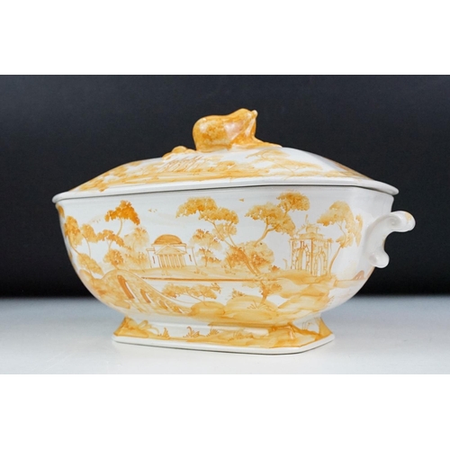 25 - Isis Pottery, Oxford tureen and cover, hand painted in the saffron palette, 25cm long and an Isis Po... 