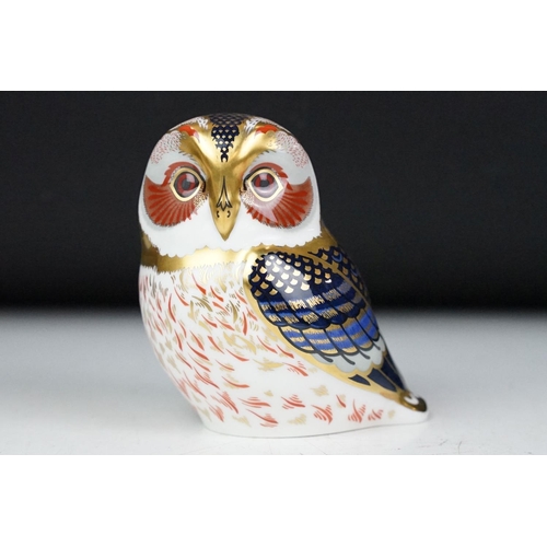 32 - Royal Crown Derby model of a Tawny owl with gold stopper, 9cm high, a Royal Copenhagen model of an o... 