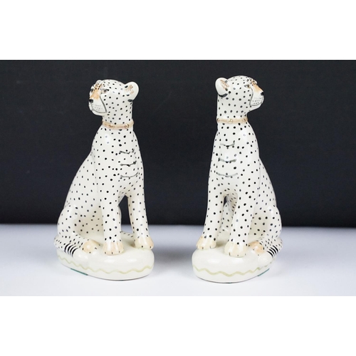 4 - Miranda C Smith, pair of hand painted cheetahs in the manner of Staffordshire Pottery, each signed b... 