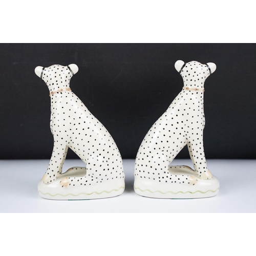 4 - Miranda C Smith, pair of hand painted cheetahs in the manner of Staffordshire Pottery, each signed b... 