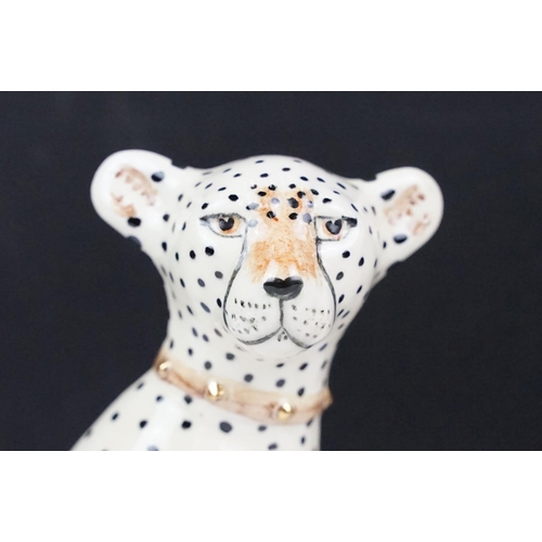 4 - Miranda C Smith, pair of hand painted cheetahs in the manner of Staffordshire Pottery, each signed b... 