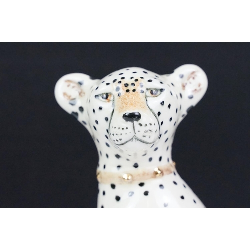 4 - Miranda C Smith, pair of hand painted cheetahs in the manner of Staffordshire Pottery, each signed b... 