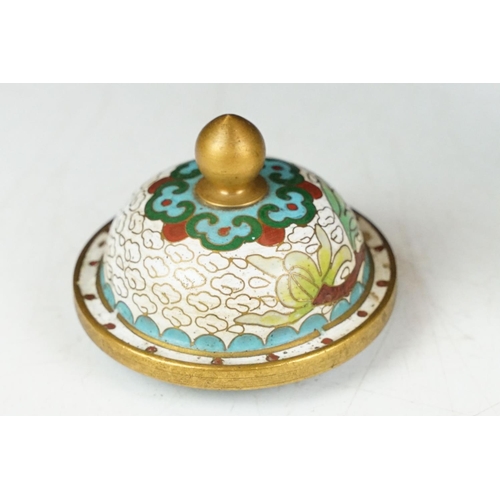 103 - Chinese white ground cloisonne lidded vase of inverted baluster form, with floral decoration, approx... 