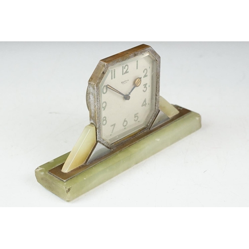 105 - Art Deco Chrome and Onyx Desk Clock by Mappin, 17cm long