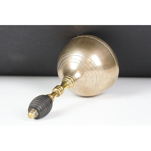 106 - Late 19th century Bell Metal & Brass Hand Bell with turned ribbed ebony ' beehive ' handle, 14cm hig... 