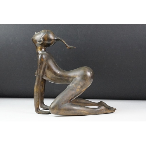 110 - Erotic bronze sculpture depicting a nude female, approx 25cm tall