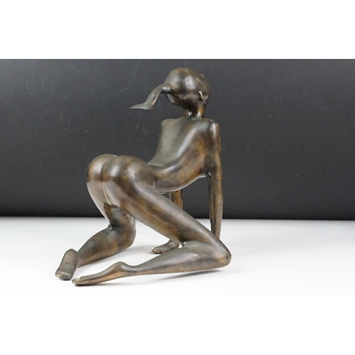 110 - Erotic bronze sculpture depicting a nude female, approx 25cm tall