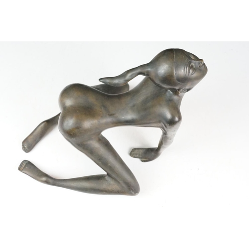 110 - Erotic bronze sculpture depicting a nude female, approx 25cm tall