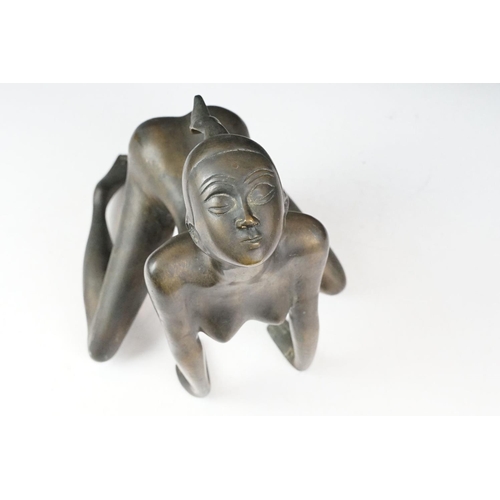 110 - Erotic bronze sculpture depicting a nude female, approx 25cm tall