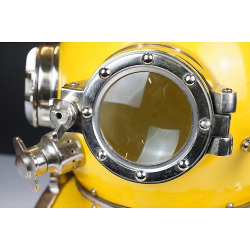 112 - Reproduction US Navy Diving Helmet, for decorative purposes, bright yellow finish, plaque to front r... 