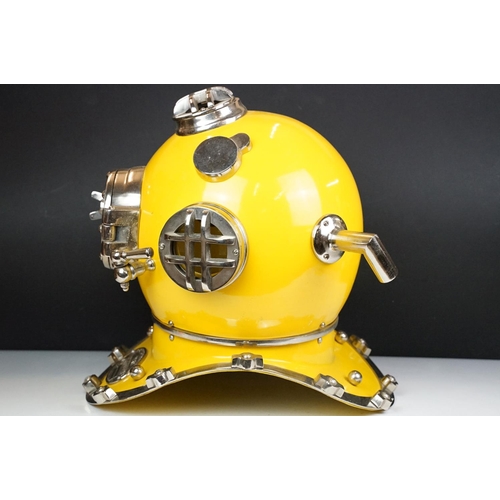 112 - Reproduction US Navy Diving Helmet, for decorative purposes, bright yellow finish, plaque to front r... 