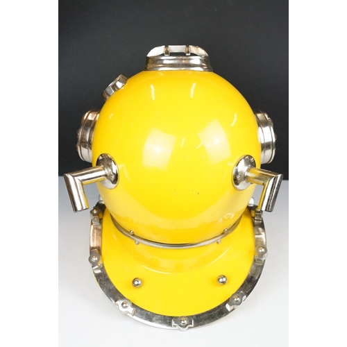 112 - Reproduction US Navy Diving Helmet, for decorative purposes, bright yellow finish, plaque to front r... 