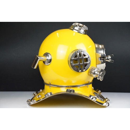 112 - Reproduction US Navy Diving Helmet, for decorative purposes, bright yellow finish, plaque to front r... 