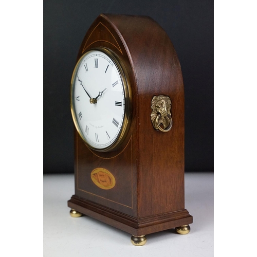 114 - 20th century Comitti of London mantel clock, with shell paterae and brass lions head ring handles, 2... 