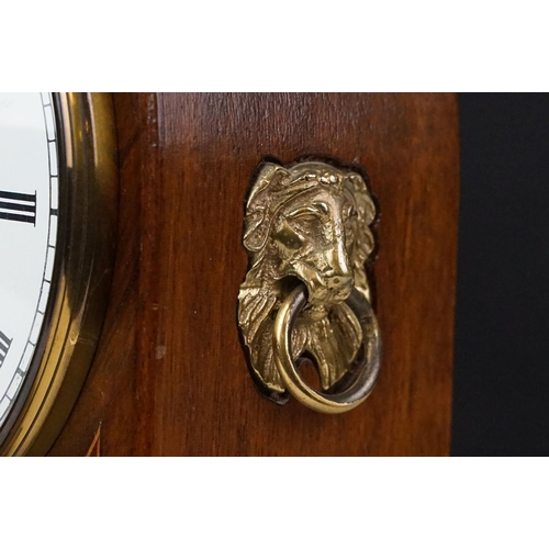 114 - 20th century Comitti of London mantel clock, with shell paterae and brass lions head ring handles, 2... 