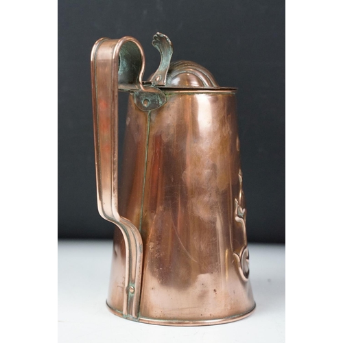 117 - Art Nouveau / Arts & Crafts Joseph Sankey & Sons Copper Lidded Hot Water Jug with embossed stylised ... 