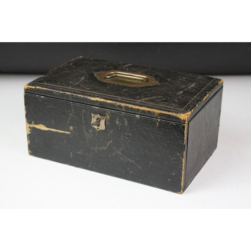 122 - Late 19th / early 20th century leather clad stationery box, the contents to include dip pen, inkwell... 