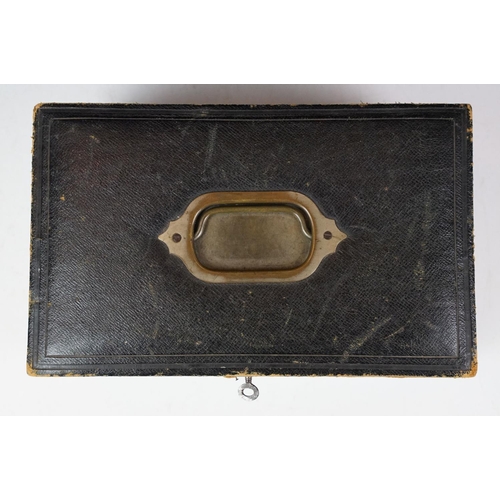 122 - Late 19th / early 20th century leather clad stationery box, the contents to include dip pen, inkwell... 