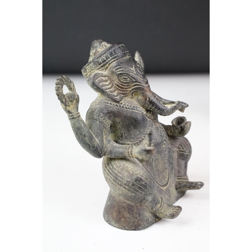 123 - Two bronze models of Hindu god Ganesh, tallest approx 15.5cm