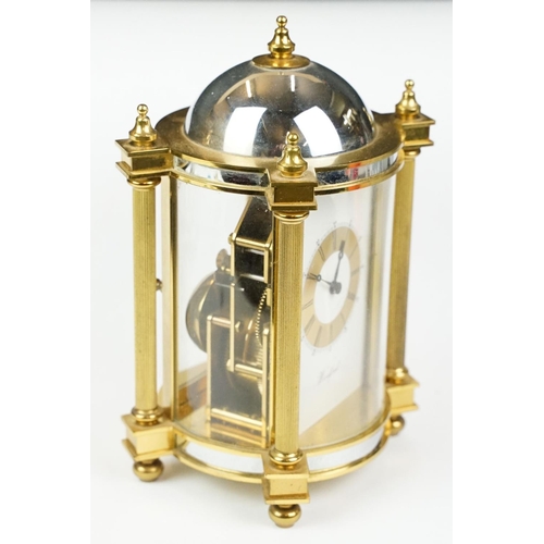 188 - 20th century Woodford brass chiming mantel clock of architectural form, with gilt chapter ring and b... 