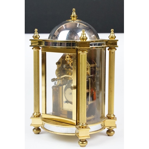 188 - 20th century Woodford brass chiming mantel clock of architectural form, with gilt chapter ring and b... 