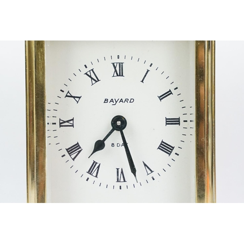 191 - French ' Bayard ' 8 Day Carriage Clock in gilt metal case with three bevelled glass panels, 15cm hig... 