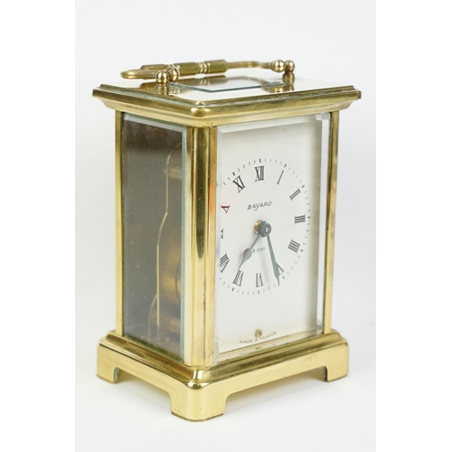 191 - French ' Bayard ' 8 Day Carriage Clock in gilt metal case with three bevelled glass panels, 15cm hig... 